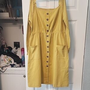 Yellow Button-Down Dress With Pockets Ptp 16 Length32